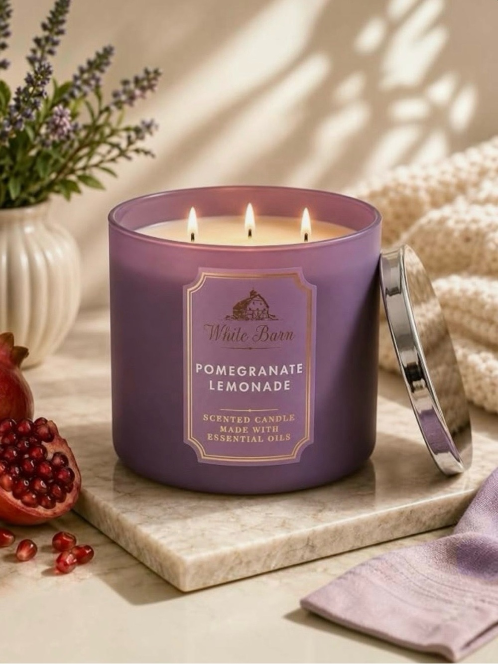 🆕💕BBW White Barn Discontinued POMEGRANATE LEMONADE Candle • 3-Wick, 14.5oz • NWT